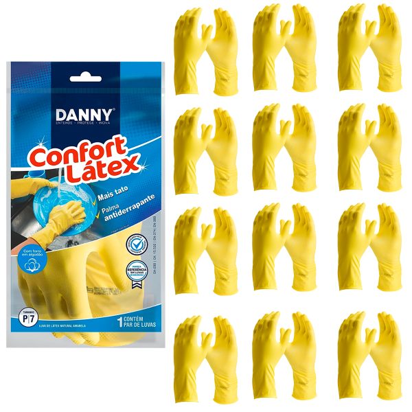 Luva Confort  Látex Amarela CA 15532 Kit 12 Pares - Danny