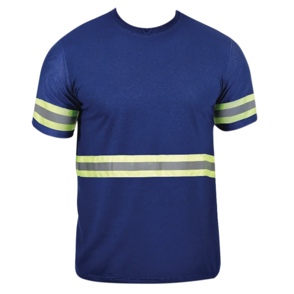 Camiseta Azul Marinho Faixa Refletiva Manga Curta Uniforme