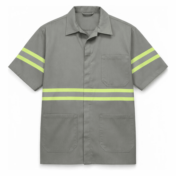Jaleco Manga Curta Cinza Faixa Refletiva Uniforme