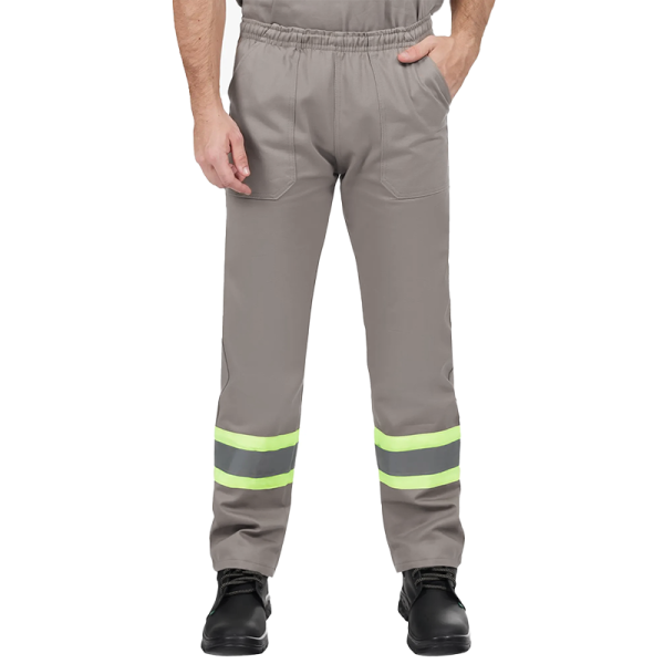 Calça Cinza Elástico Total Faixa Refletiva - Uniforme