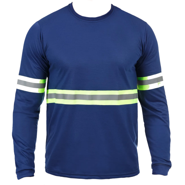 Camiseta Azul Marinho Faixa Refletiva Manga Longa Uniforme
