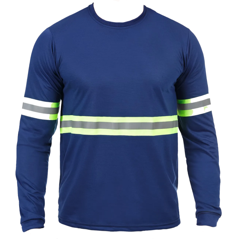 Camiseta Azul Marinho Faixa Refletiva Manga Longa Uniforme
