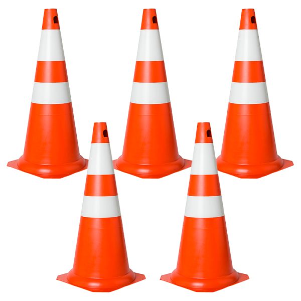 Kit 5 Cones de Sinalização Laranja/Branco 75cm PVC Plastcor