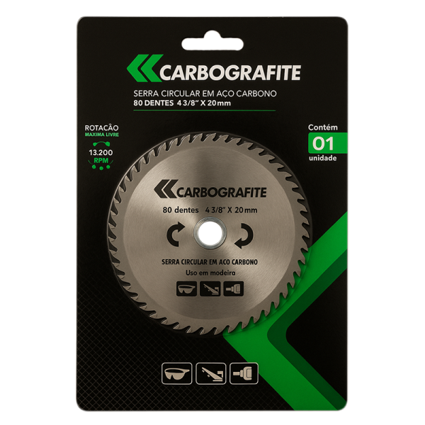 Serra Circular Aço Carbono 4.3/8" x 20mm 80 Dentes - Carbografite