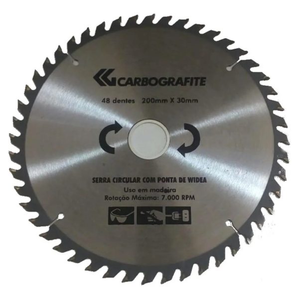 Serra Circular Para Madeira 200mm x 30mm - 48 Dentes - Carbografite
